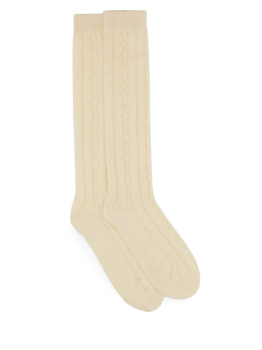 Valentino Knee-High Perforated Cotton Socks