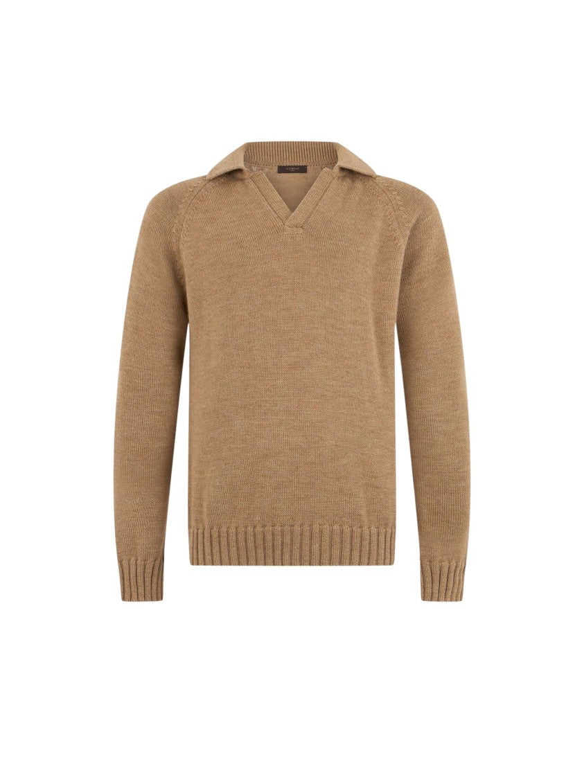 Zanone V Polo V-Neck Ribbed Wool Polo Sweater