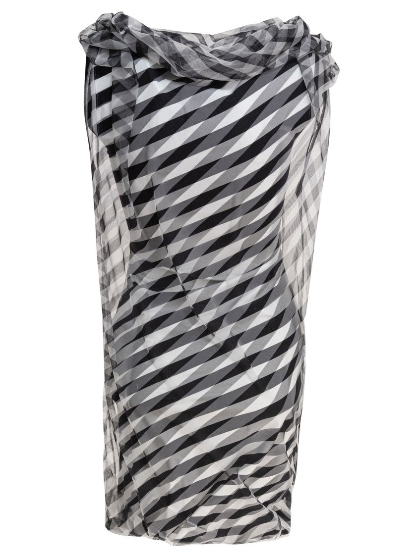 Max Mara Diagonal Stripe Dress With Gathered Neckline