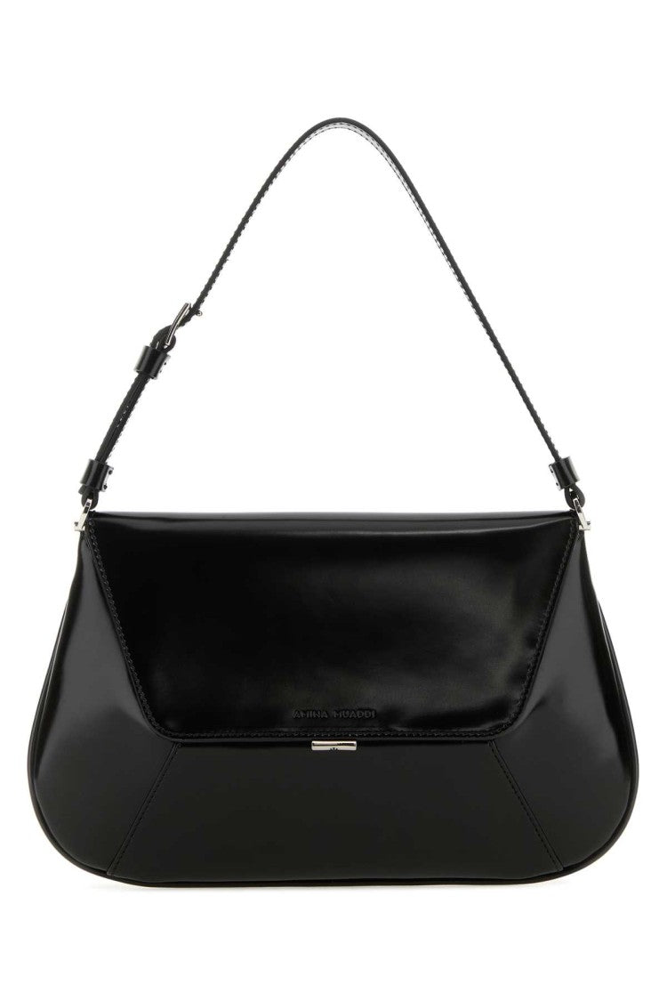 Amina Muaddi Black Leather Ami Shoulder Bag