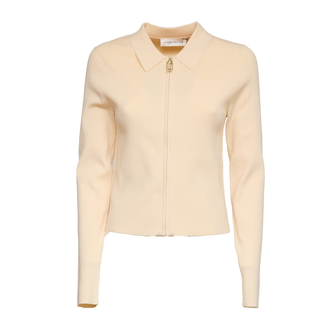 Victoria Beckham Mila Zipped Ribbed Long Sleeve Polo Shirt