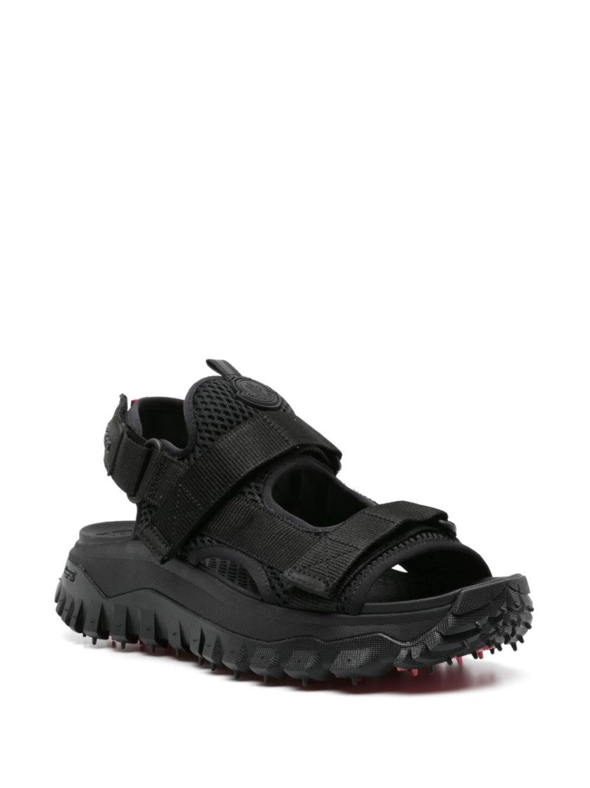 Moncler Black Mesh Sandals With Touch-Strap Fastening