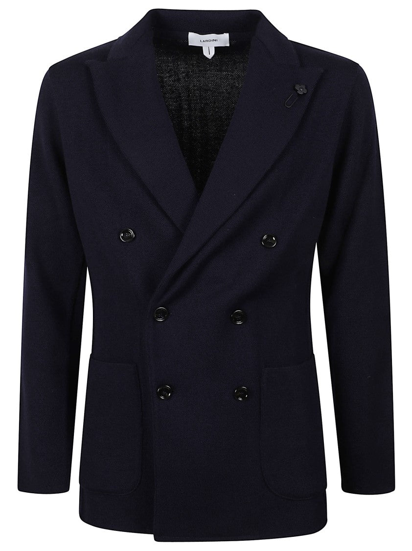 Lardini Double-Breasted Knit Jacket With Pointed Lapel And Side Slits