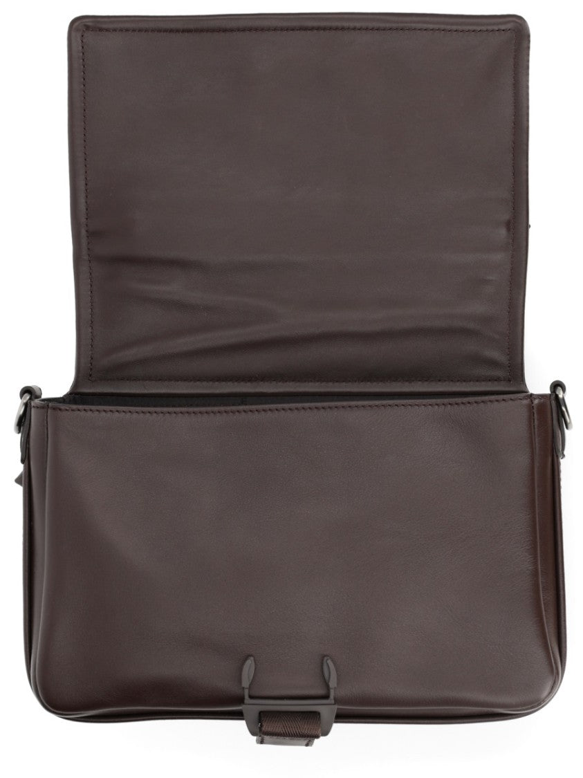 Fendi Rectangular Calf Leather Messenger Bag With Buckle Closure