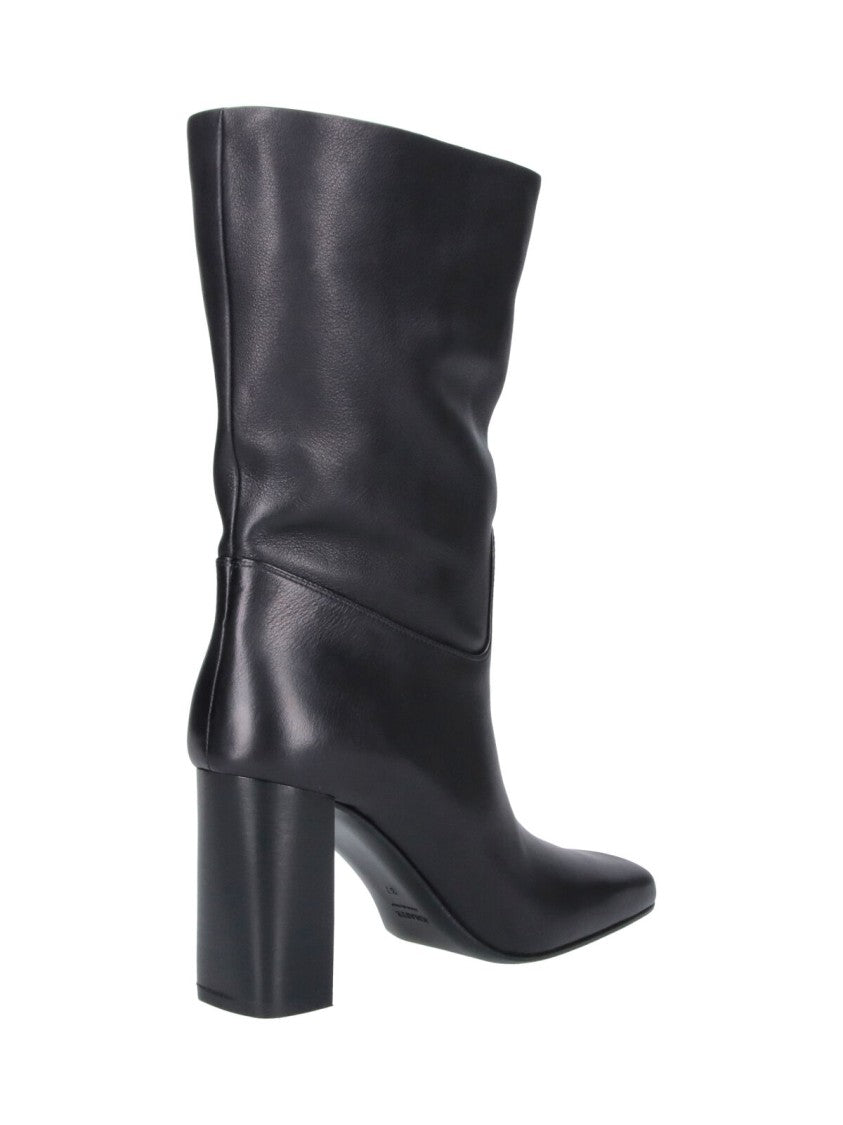 Khaite Black Petra Square-Toe Slip-On Leather Boots