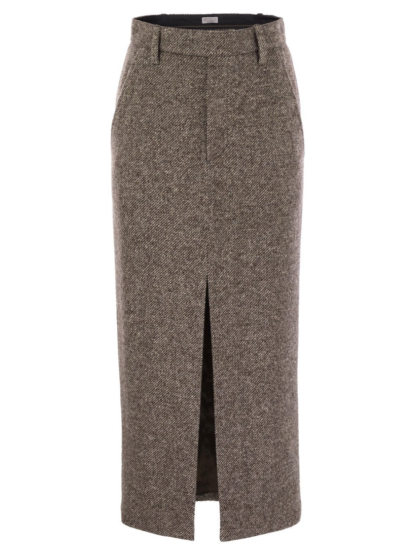 Brunello Cucinelli Sartorial Pencil Skirt In Diagonal Mélange