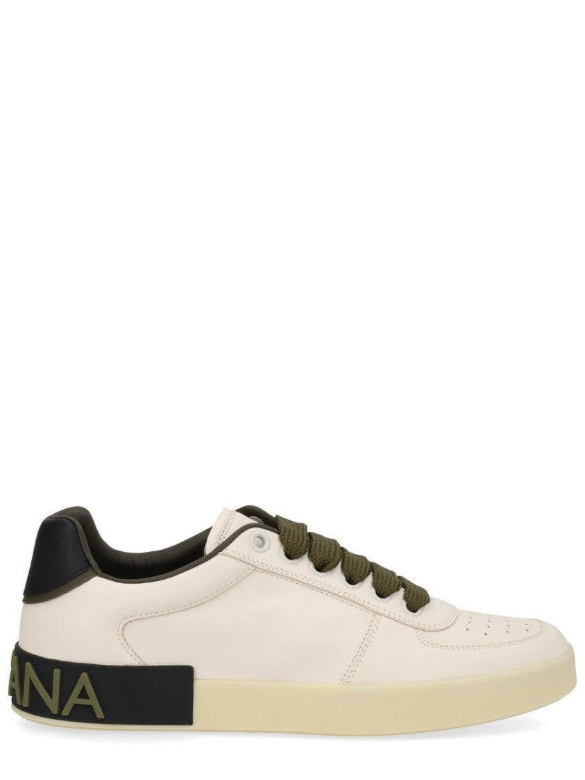 Dolce & Gabbana Neutrals Perforated Smooth Leather Contrast Sneaker