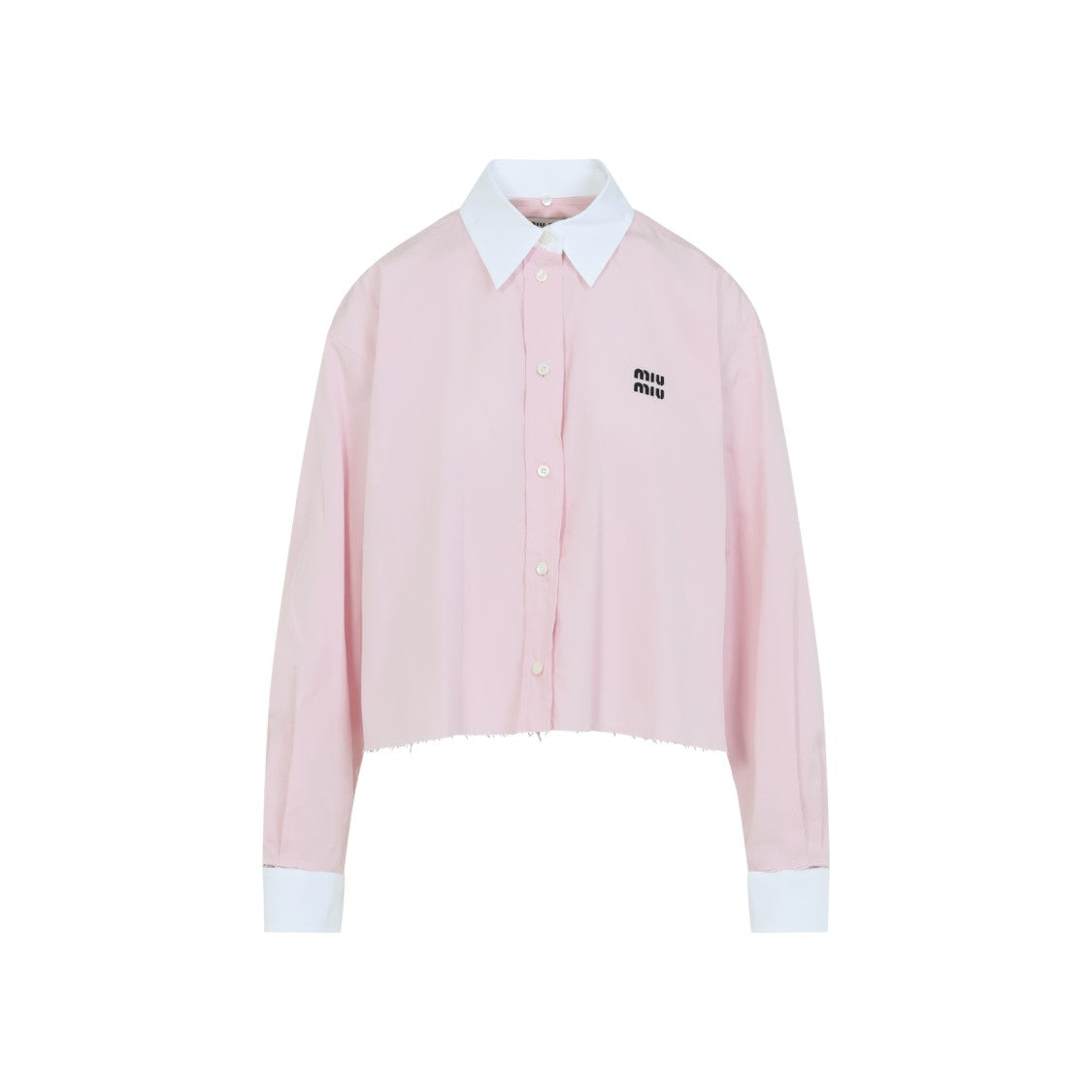 Miu Miu Cropped Button-Up Shirt With Frayed Hem