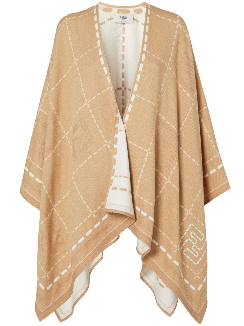 Fendi Macro Check Se Reversible Tan Poncho