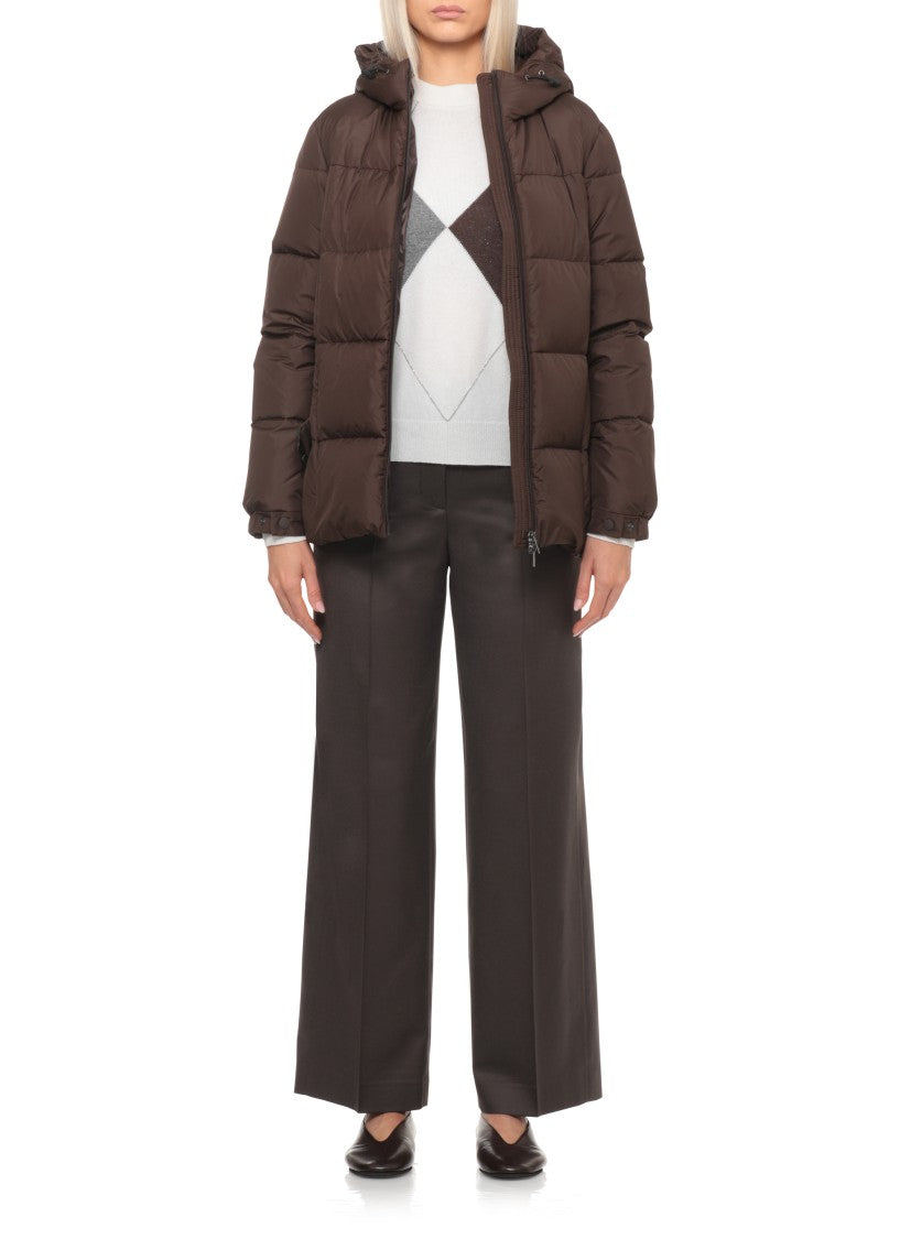 Peserico Wool Blend Sweater With Geometric Pattern And Ribbed Trims