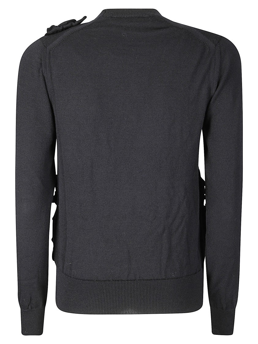 Comme Des Garçons Floral Appliqué Black Wool Sweater