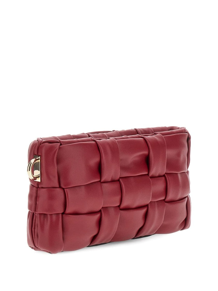 Guess Quilted Burgundy Shoulder Bag With Gold-Tone Hardware