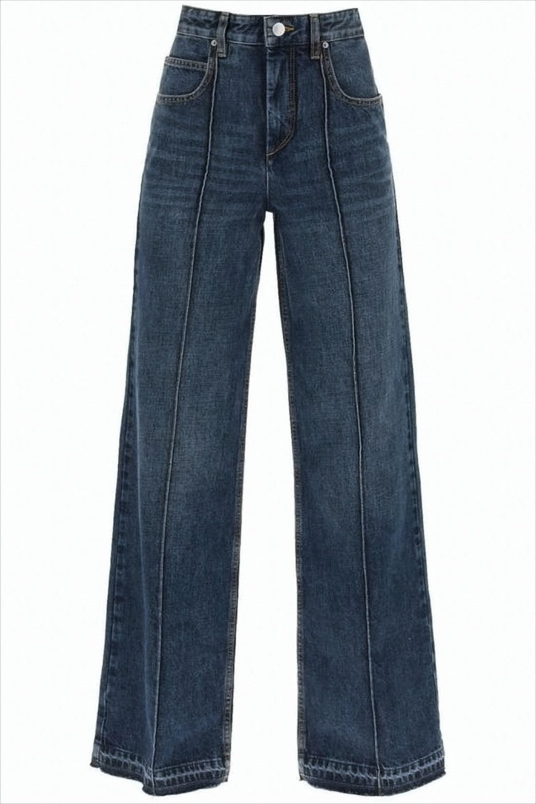 Isabel Marant Wide-Leg Denim Pants With Vertical Seams