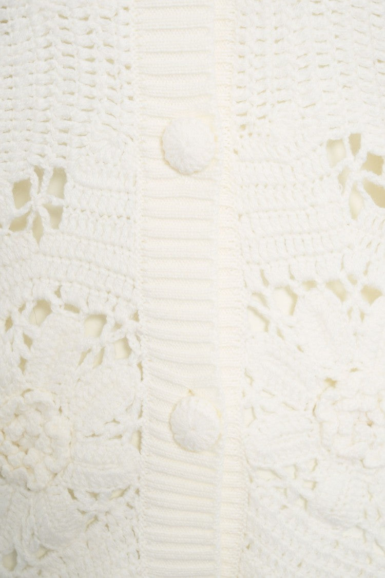 Farm Rio Openwork Knit Cardigan With Flower Motif