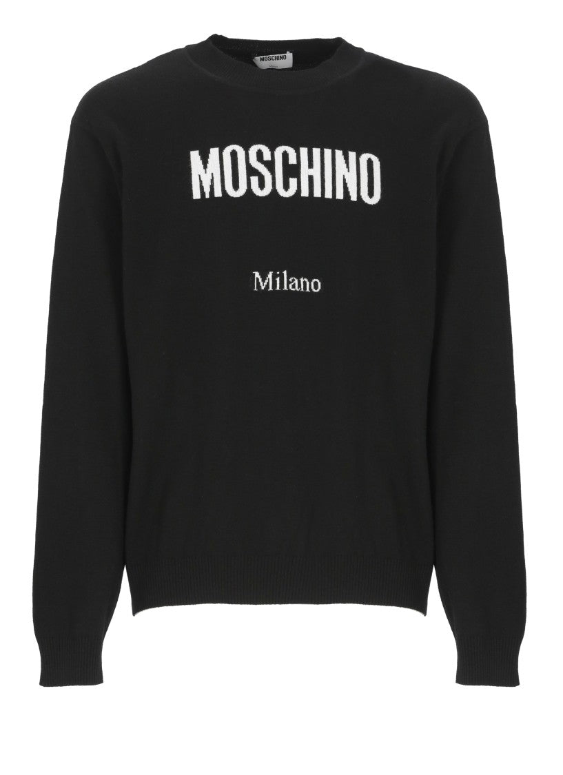 Moschino Crewneck Sweater In Black Wool Blend