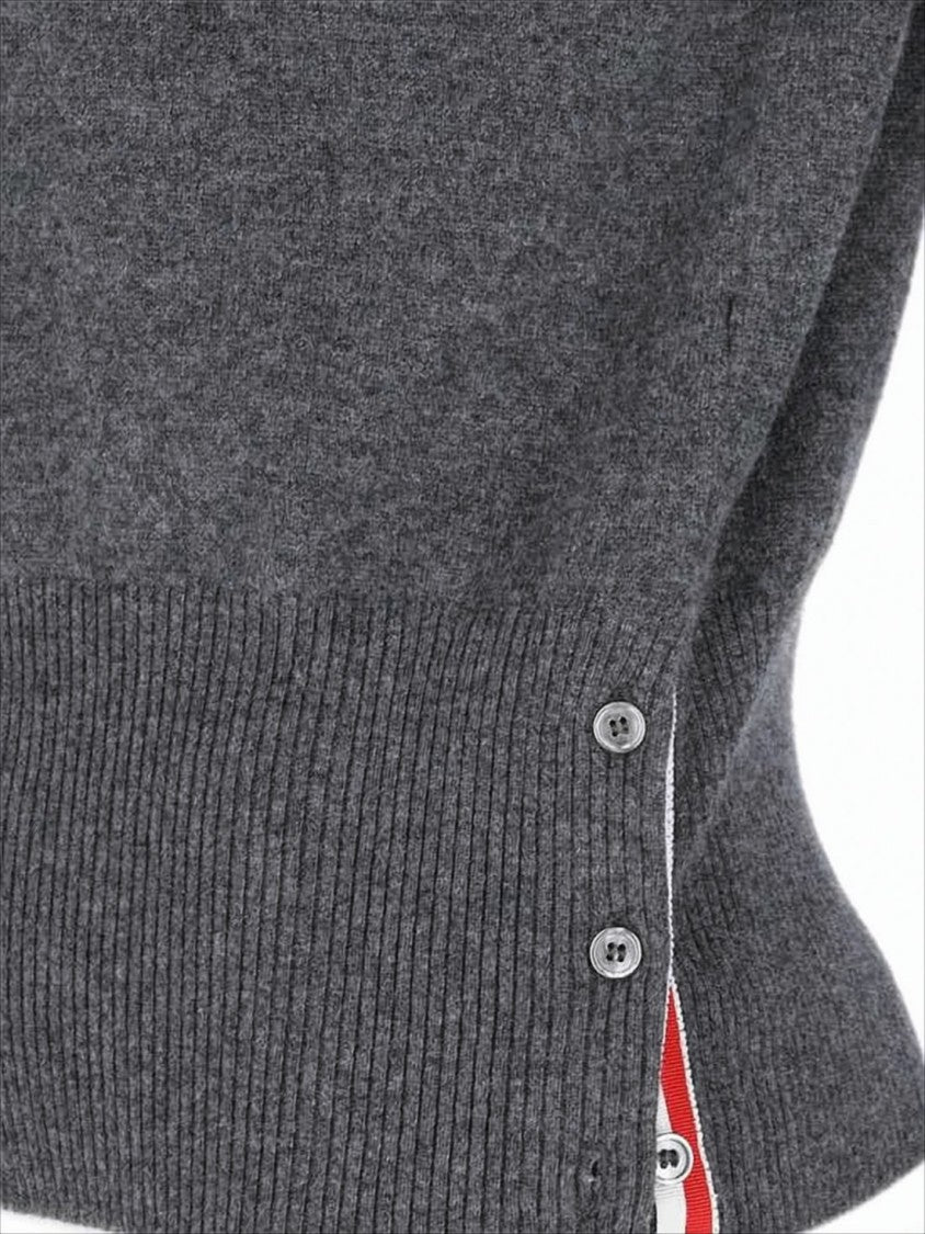 Thom Browne Crew Neck Cashmere Sweater With Contrasting Stripes And Side Buttons