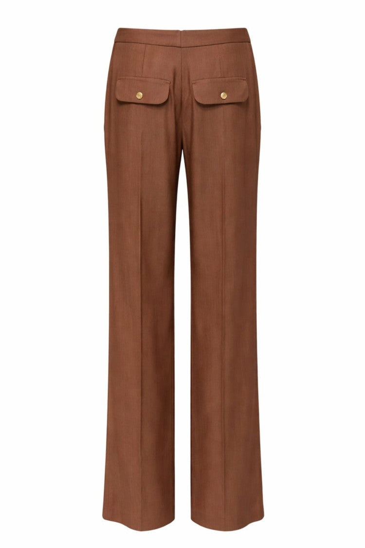 Elisabetta Franchi Leather Front-Darts Wide-Leg Linen-Blend Pants