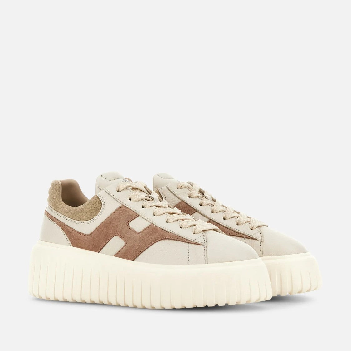 Hogan H-Stripes Lace-Up Sneakers In Calfskin And Sheepskin