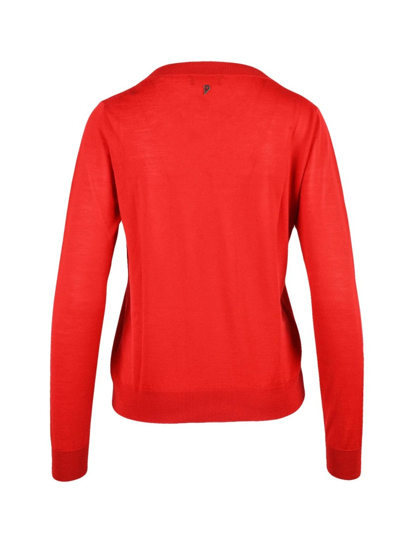 Dondup V-Neck Pullover In 100% Wool With Vibrant Red Tone