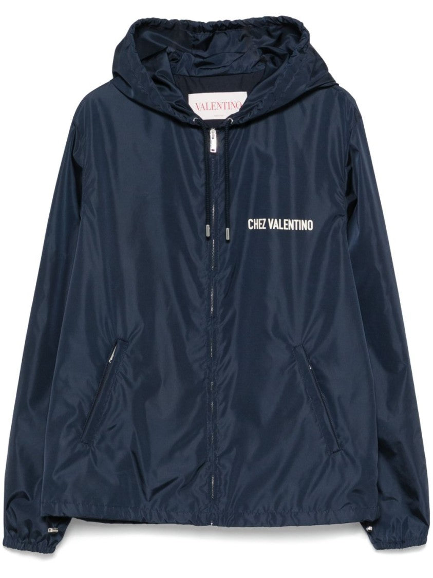 Valentino Midnight Blue Logo Jacket With Graphic Detailing