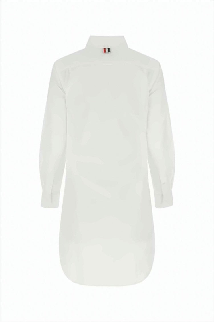 Thom Browne Classic Shirt Midi Dress With Curved Hem And Branded Detail