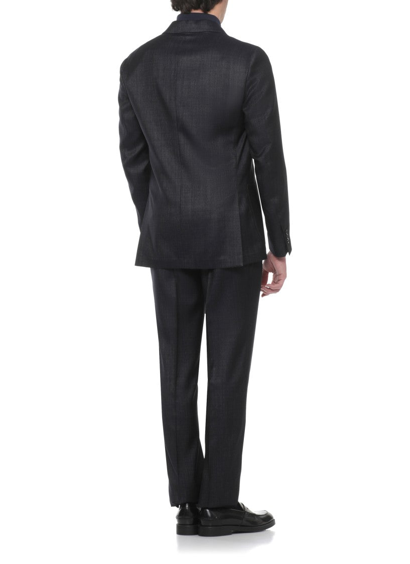 Lardini Black Pin Lapel Wool Suit