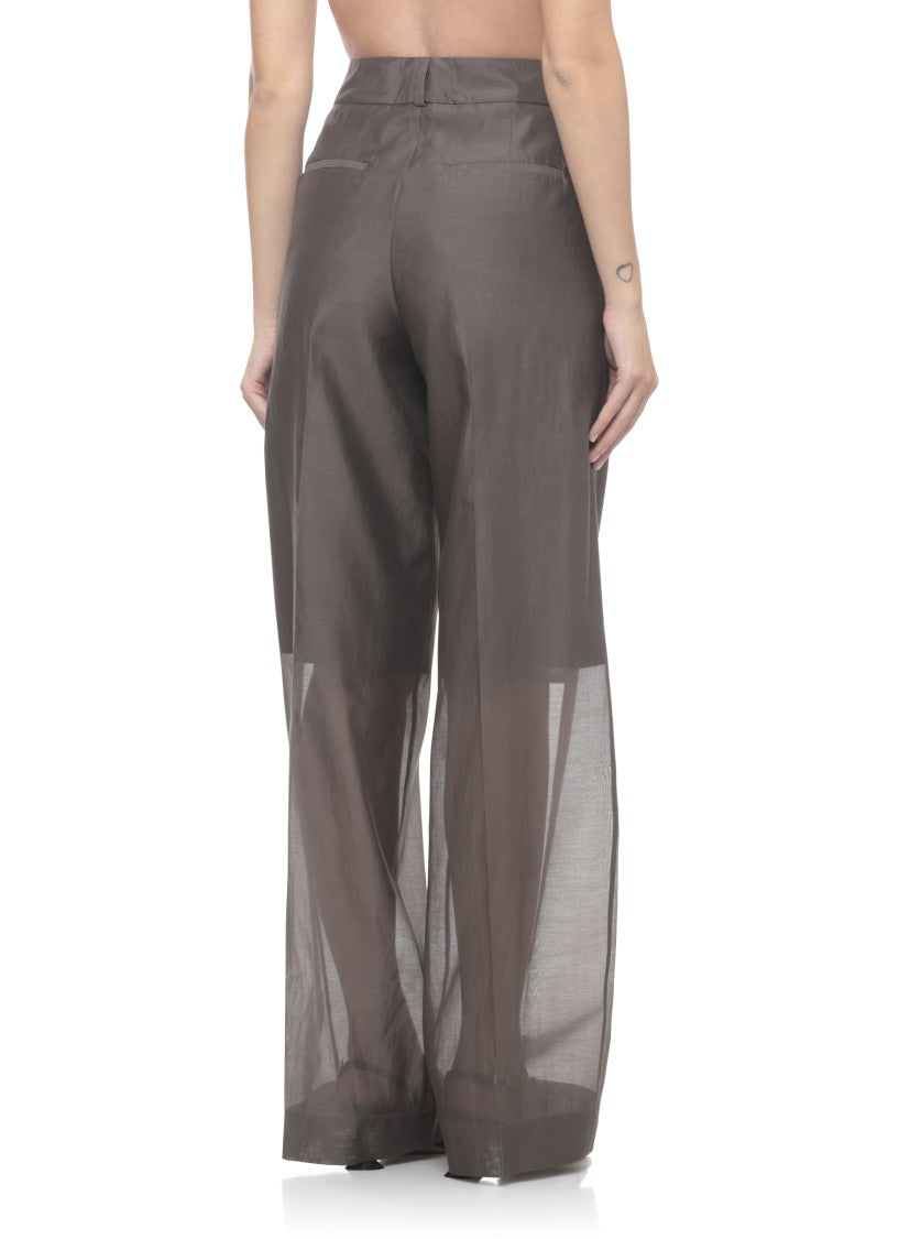Peserico Brown Cotton-Silk Straight-Leg Pants