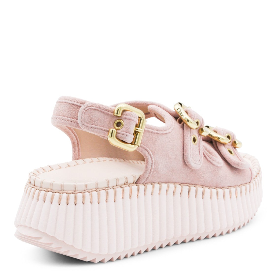 Chloé Textured Pink Suede Platform Sandals