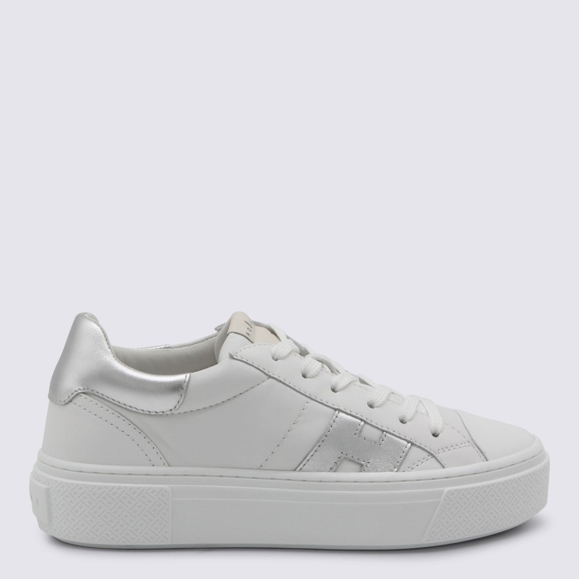 Hogan White Leather Sneakers With Silver Accents