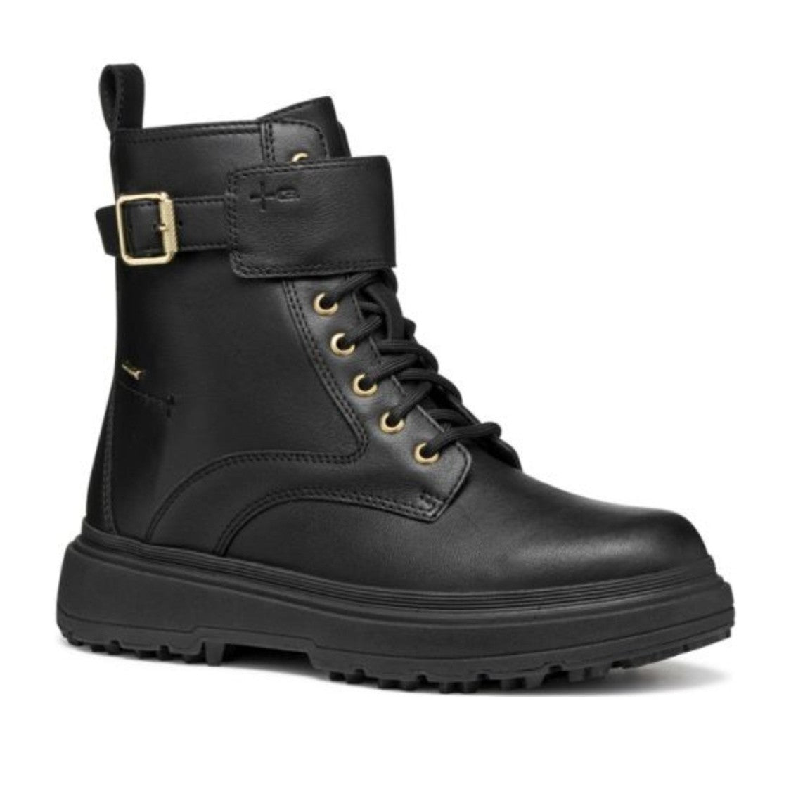 Geox Black Lamidie Buckle Detail Lace-Up Leather Boots
