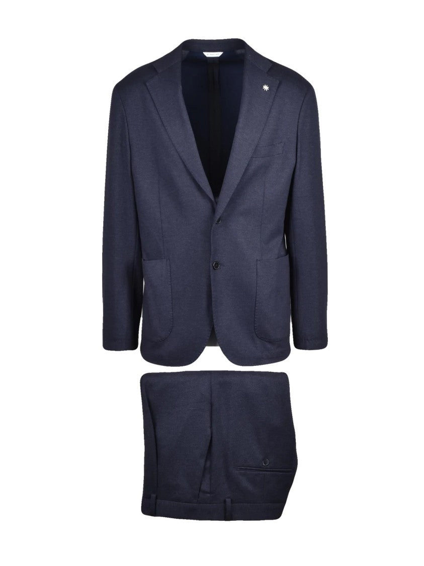 Manuel Ritz Blue Polyester-Blend Unlined Rounded Formal Suit