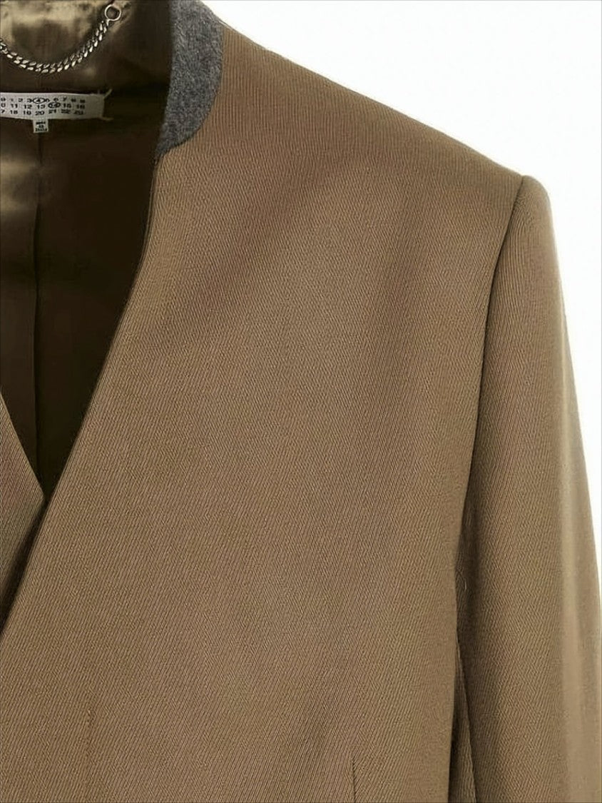 Maison Margiela Collarless Brown Wool Coat With Structured Silhouette