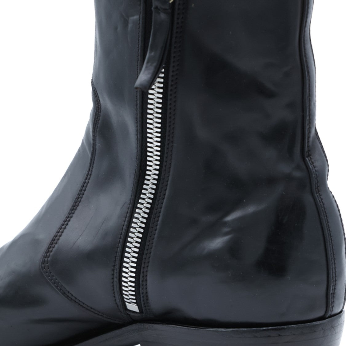 Premiata Black Polished Leather Pointed-Toe Block Heel Boots