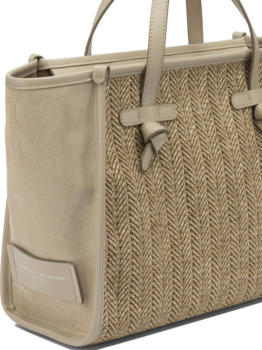 Gianni Chiarini Woven Textured Beige Shoulder Bag With Leather Accents