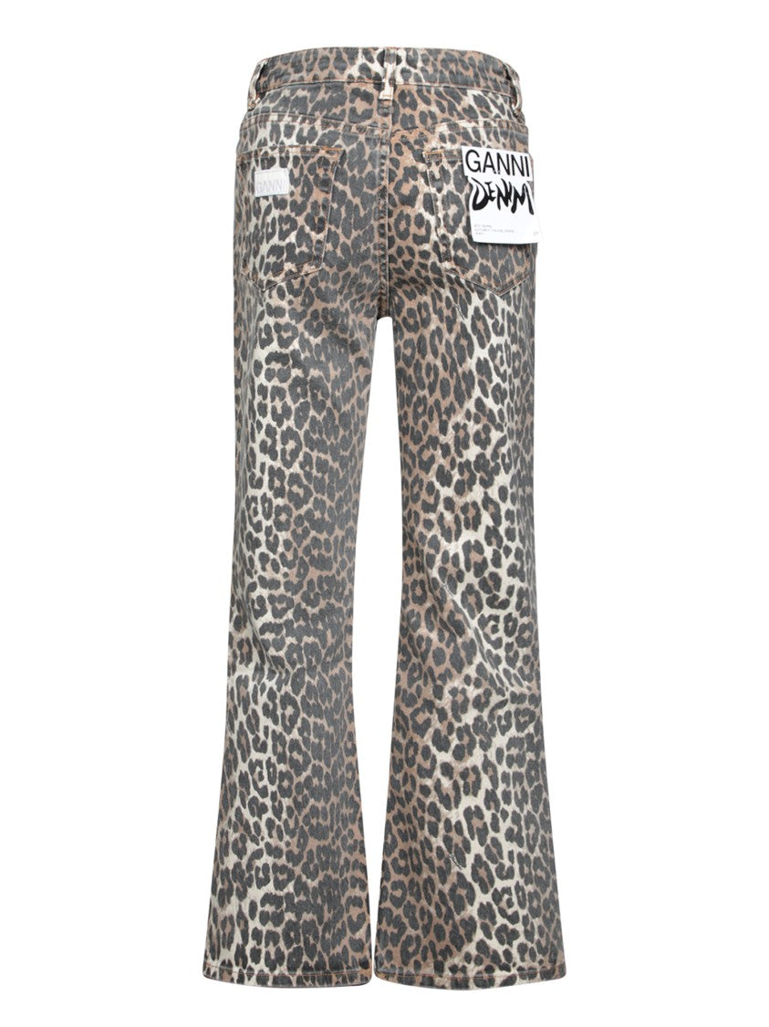 Ganni High-Waisted Flared Trousers With Bold Leopard Print