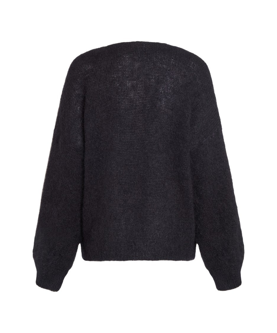 Americandreams Oversized Black Cardigan With Ribbed Cuffs And Open Front Design