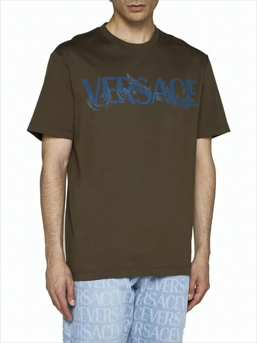 Versace Olive-Brown Graphic Logo Short-Sleeve T-Shirt
