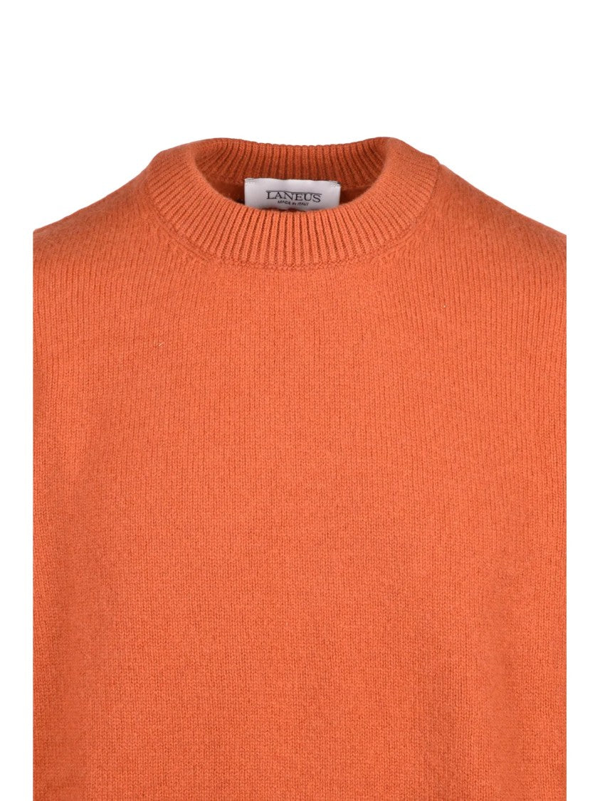 Laneus Orange Extrafine Merino Wool-Cashmere Blend Crewneck Sweater