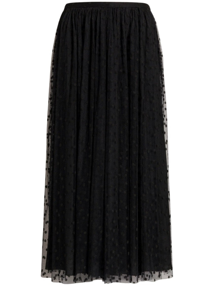 Alberta Ferretti Midi Skirt With Gathered Layers And Polka Dot Sheer Overlay