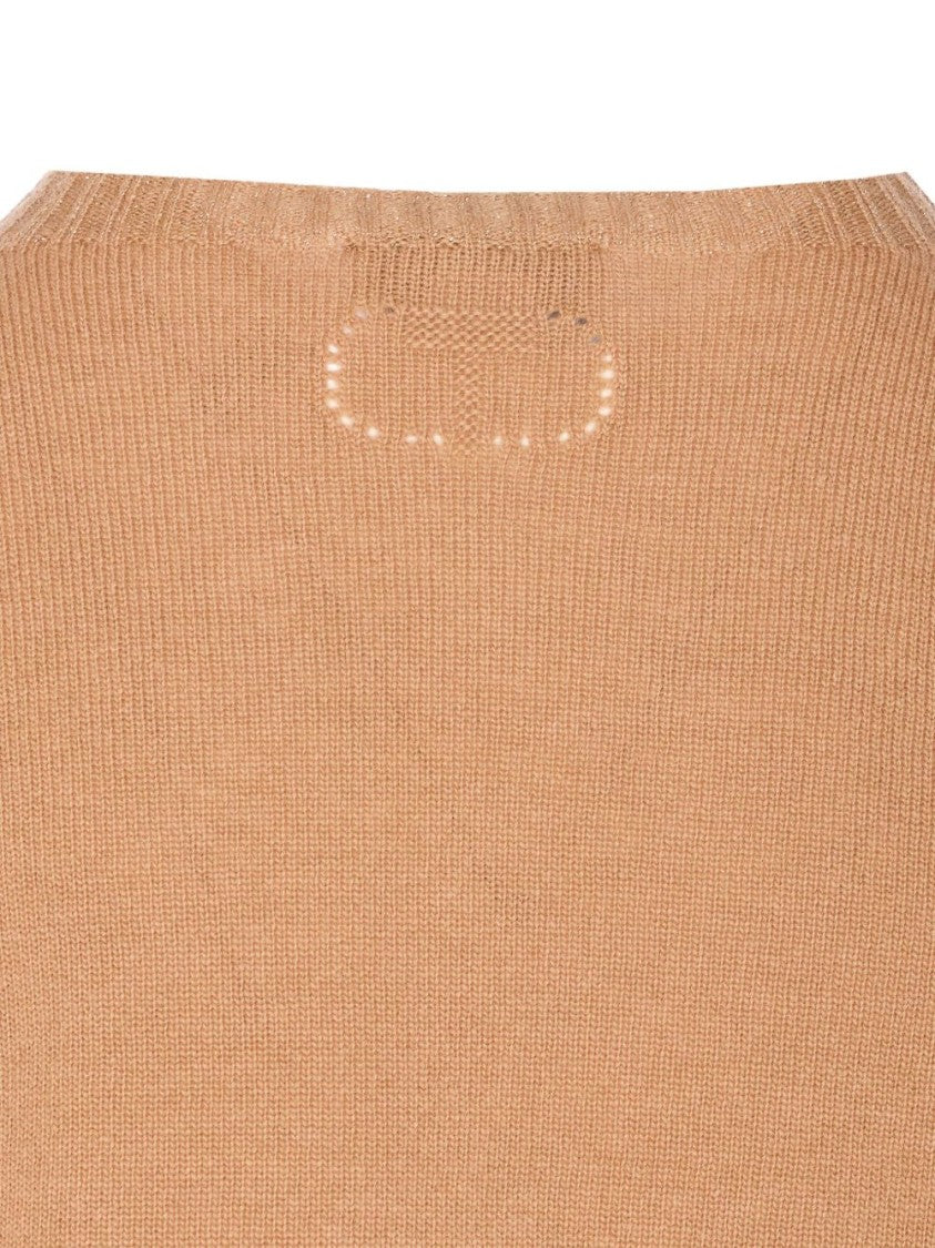 Twin-Set Beige Crew Neck Sweater In Soft Wool-Cashmere Blend