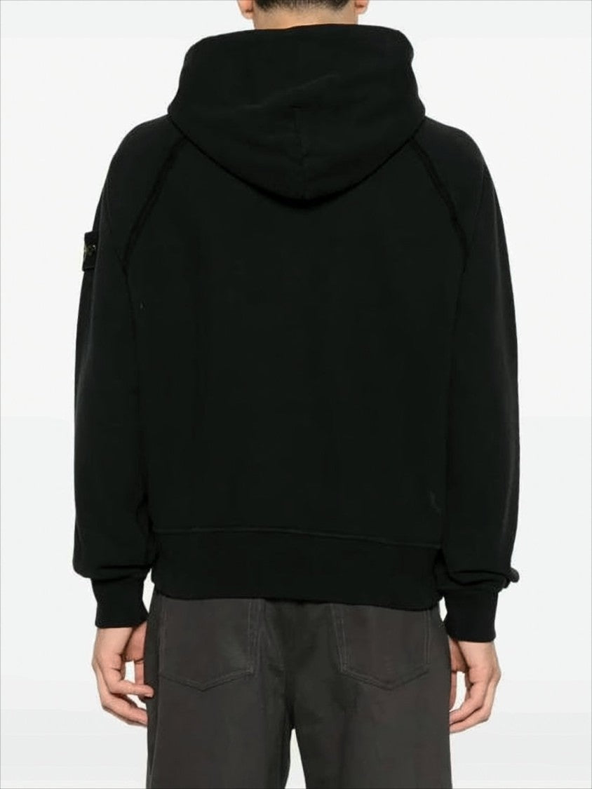 Stone Island Relaxed Fit Black Hoodie With Distinctive Patch Logo