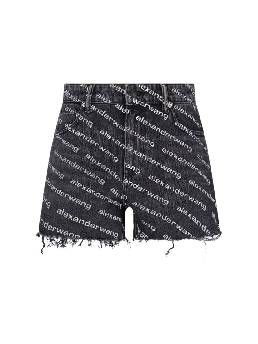 Alexander Wang Dark Grey Denim Logo Shorts