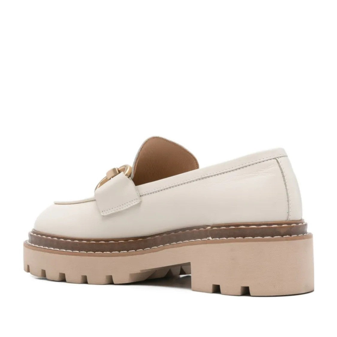 Vamsko Beige Bea Leather Platform Loafers