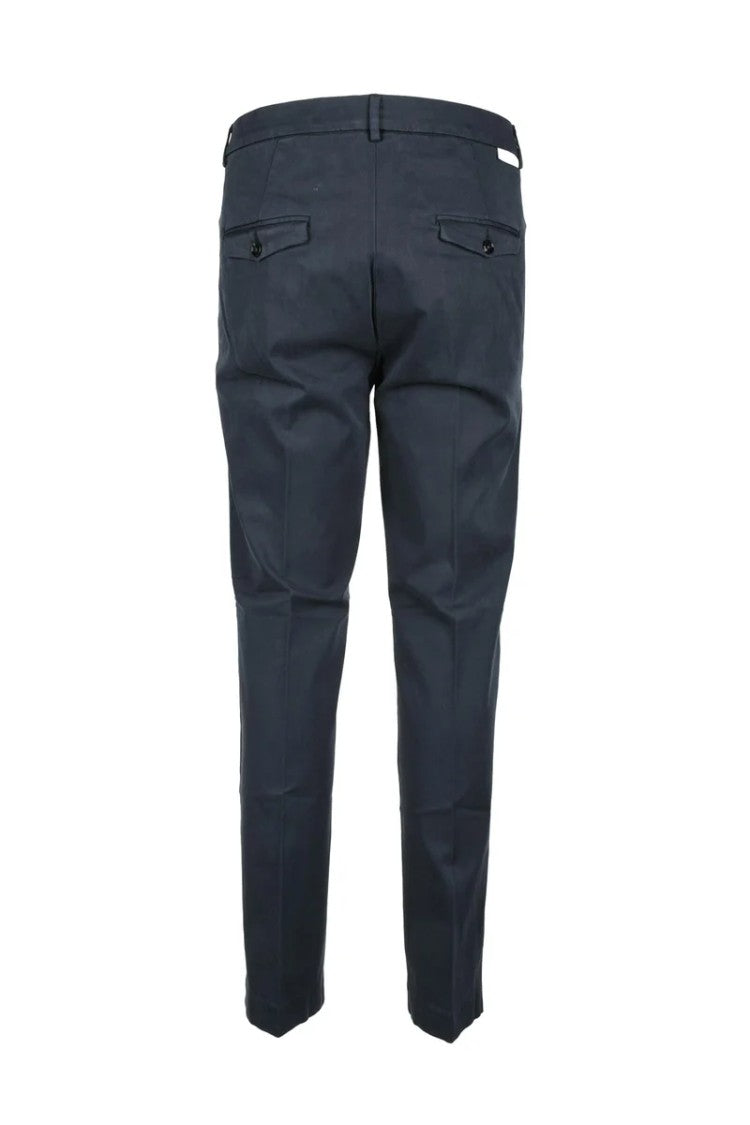 True Nyc Blue Lyocell Cotton Stretch Pants With Tapered Leg And Functional Pockets