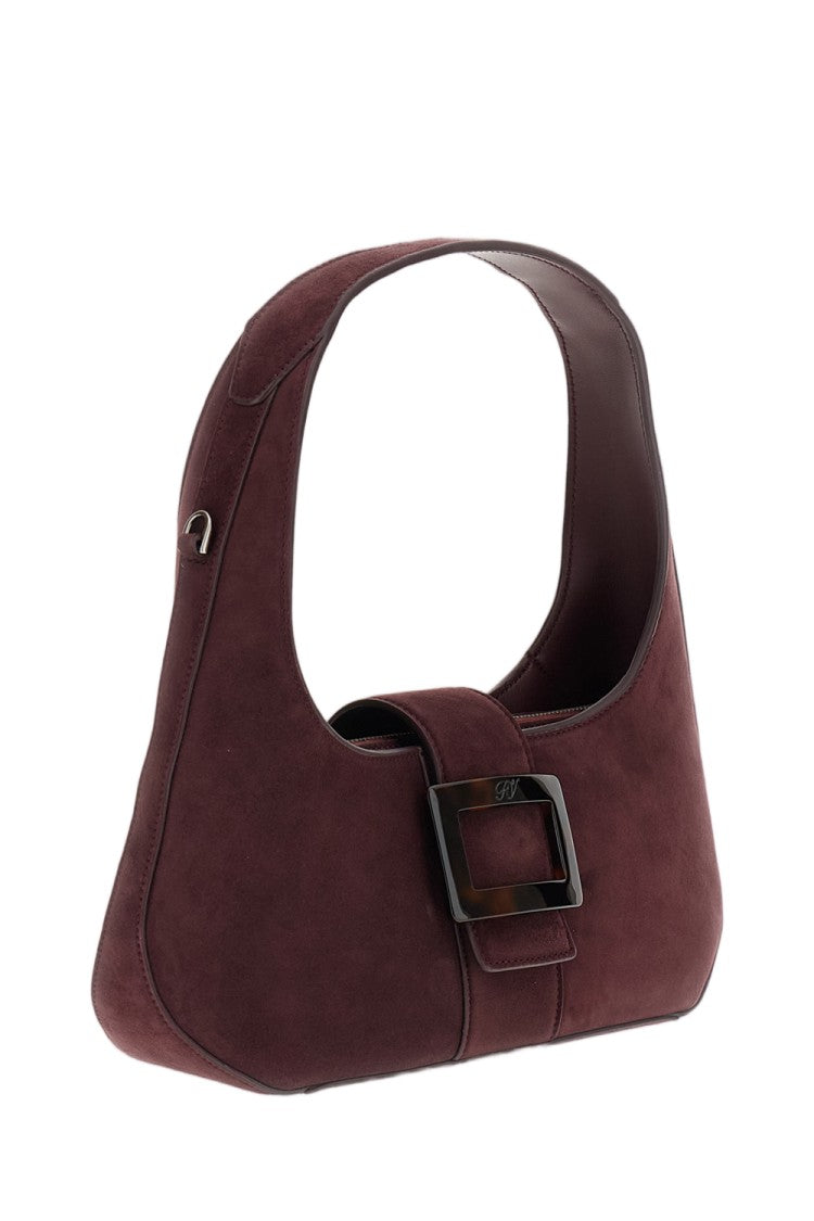 Roger Vivier Burgundy Suede Crescent Buckle Shoulder Bag