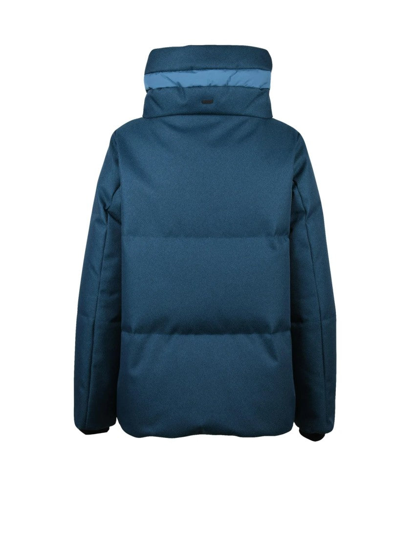 Herno Laminar Blue High Collar Side Slits Polyester Down Jacket
