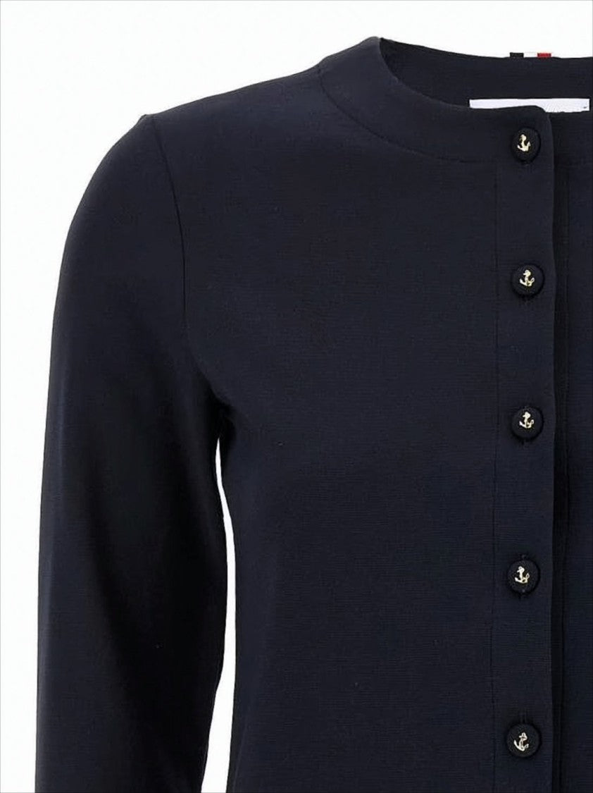 Thom Browne Cropped Black Cardigan With Button Anchor Motifs