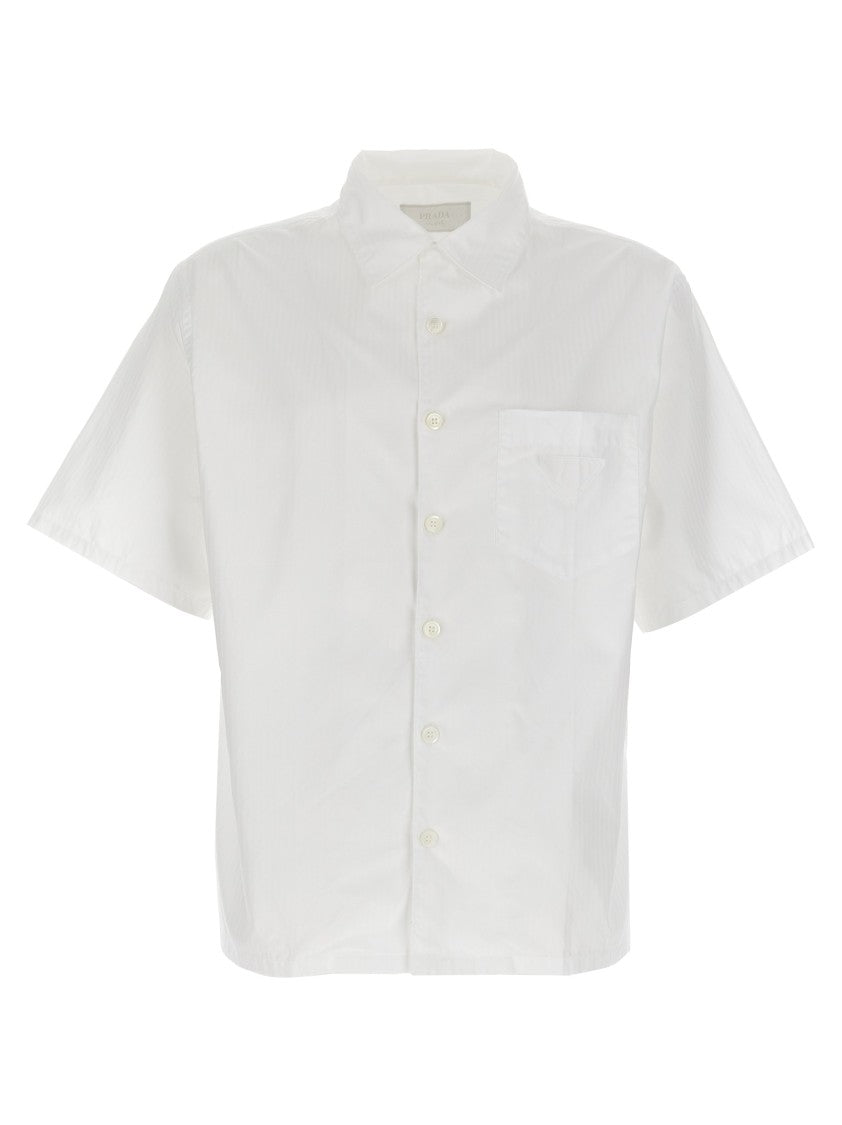 Prada Short-Sleeved Striped Cotton Poplin Shirt