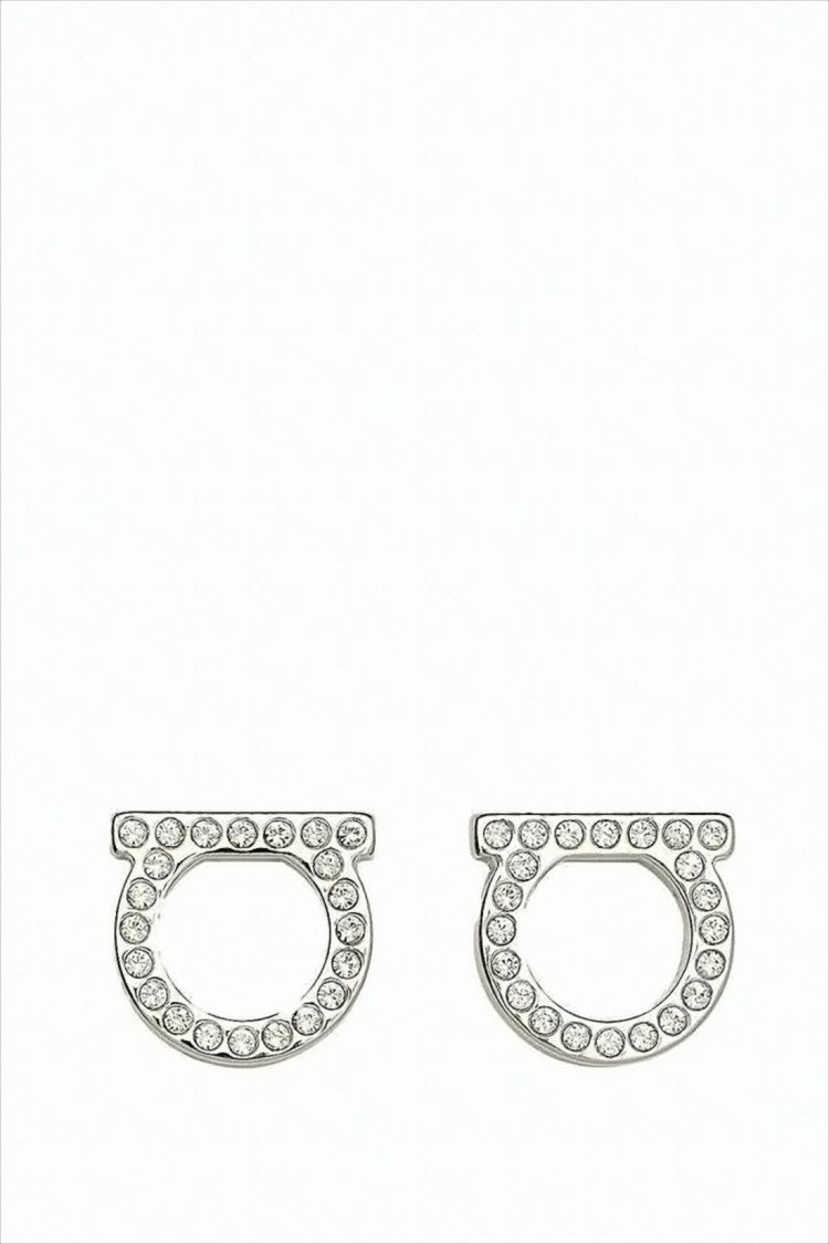 Salvatore Ferragamo Circular Silver Earrings With Sparkling Crystals