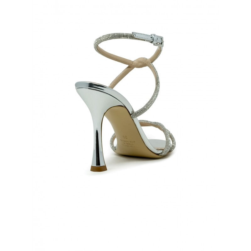 Ninalilou Silver Leather Sandals With Swarovski